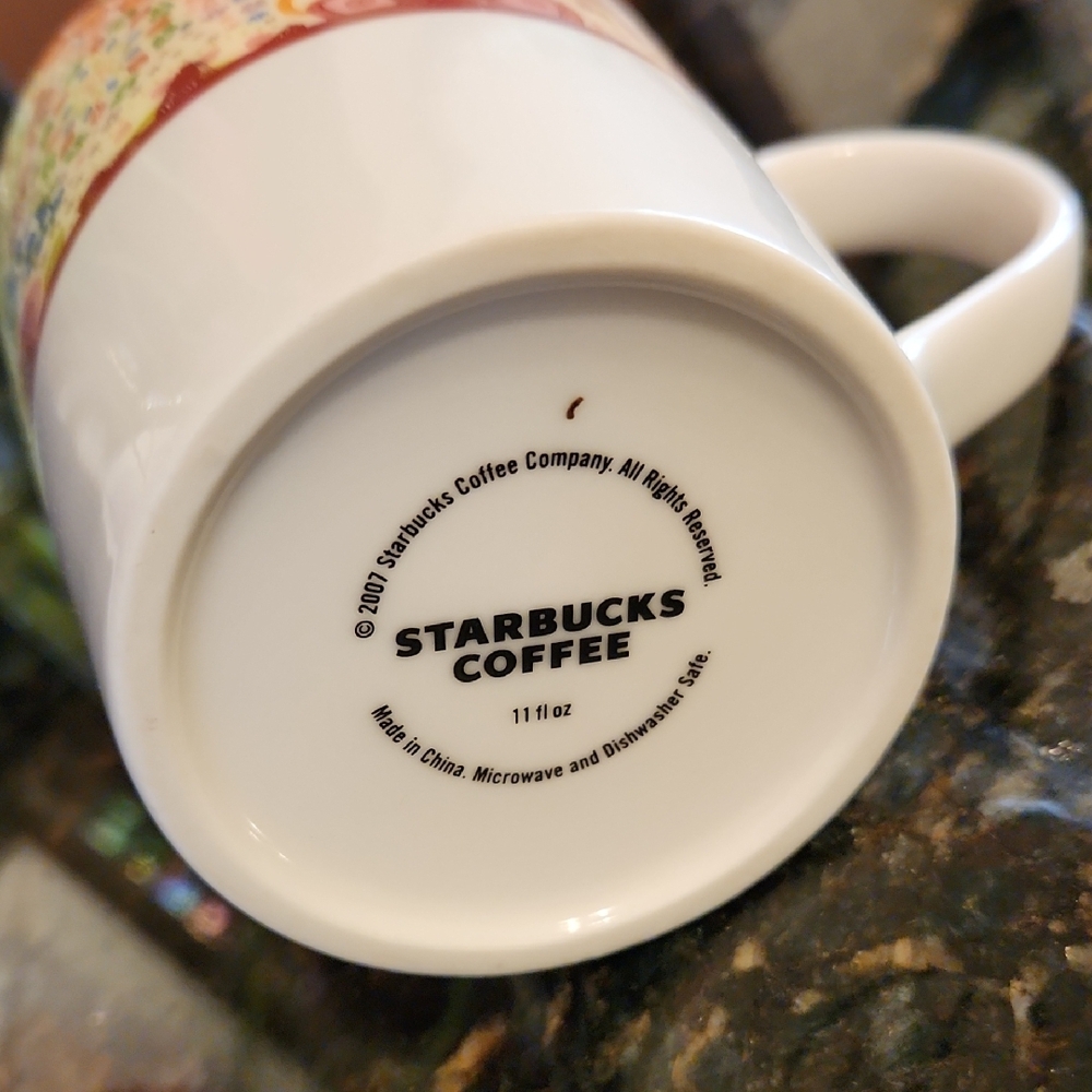 Starbucks '07 White Mug with Red and Multicolor Floral Band - Picture 2 of 3